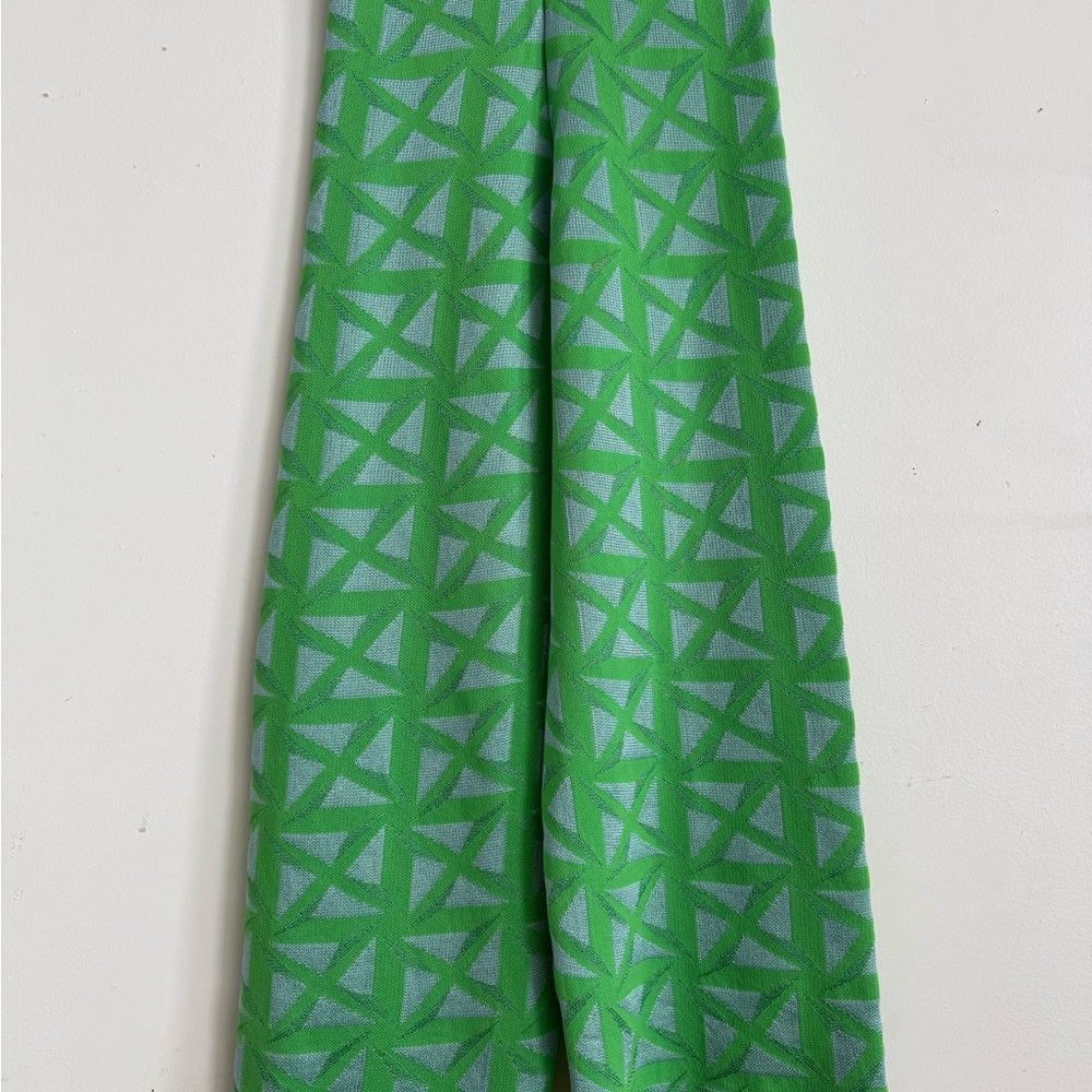 Zara Women Knit Jacquard Pants Wide Leg Sz S Green Geometric Pattern  Pull On